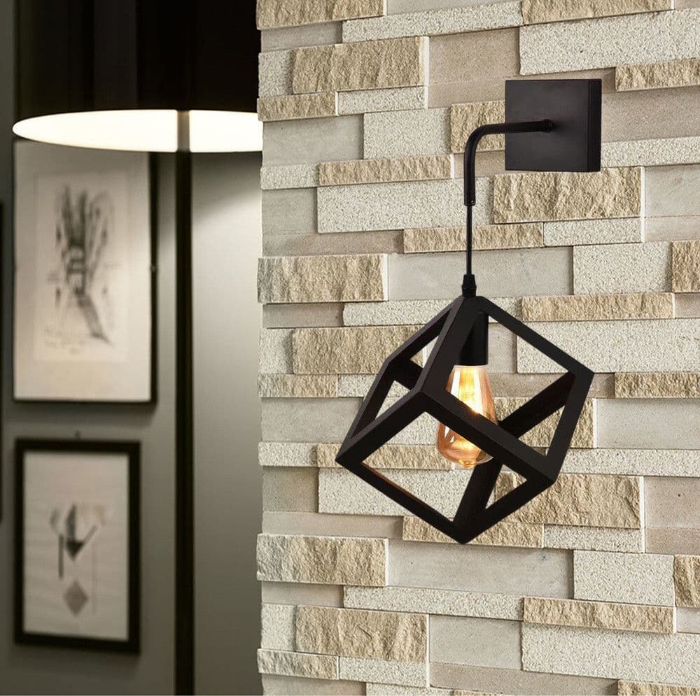APPLIQUE DA PARETE PENDENTE A FORMA DI CUBO 3D STILE MINIMAL PORTALAMPADA ATTACCO E27 AQ52 - 10