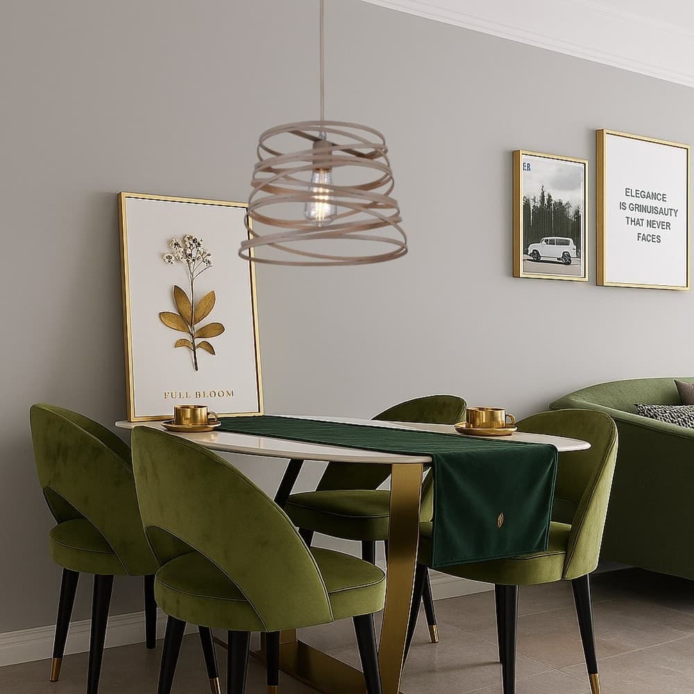 LAMPADARIO A SOSPENSIONE MODERNO CON PARALUME IN METALLO A VORTICE TRAFORATO TORTORA A08 - 10
