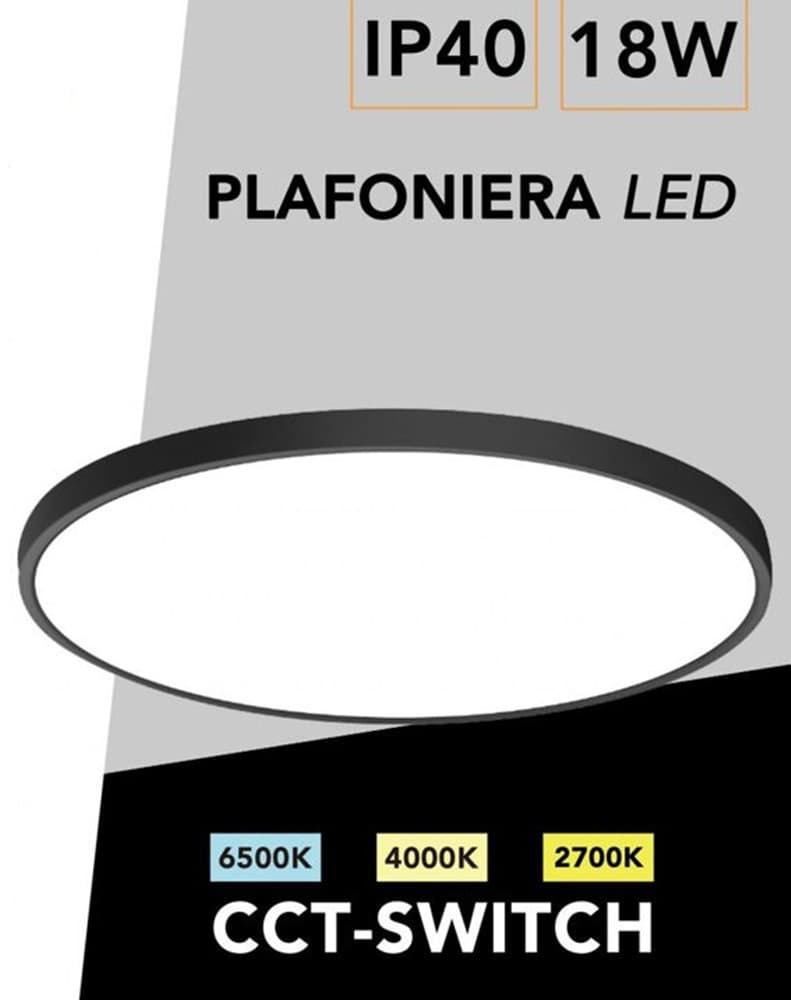 PLAFONIERA A LED SLIM 18W IP40 CON TECNOLOGIA CCT DA 6500K A 2700K CON SWITCH LV230-3C - 31