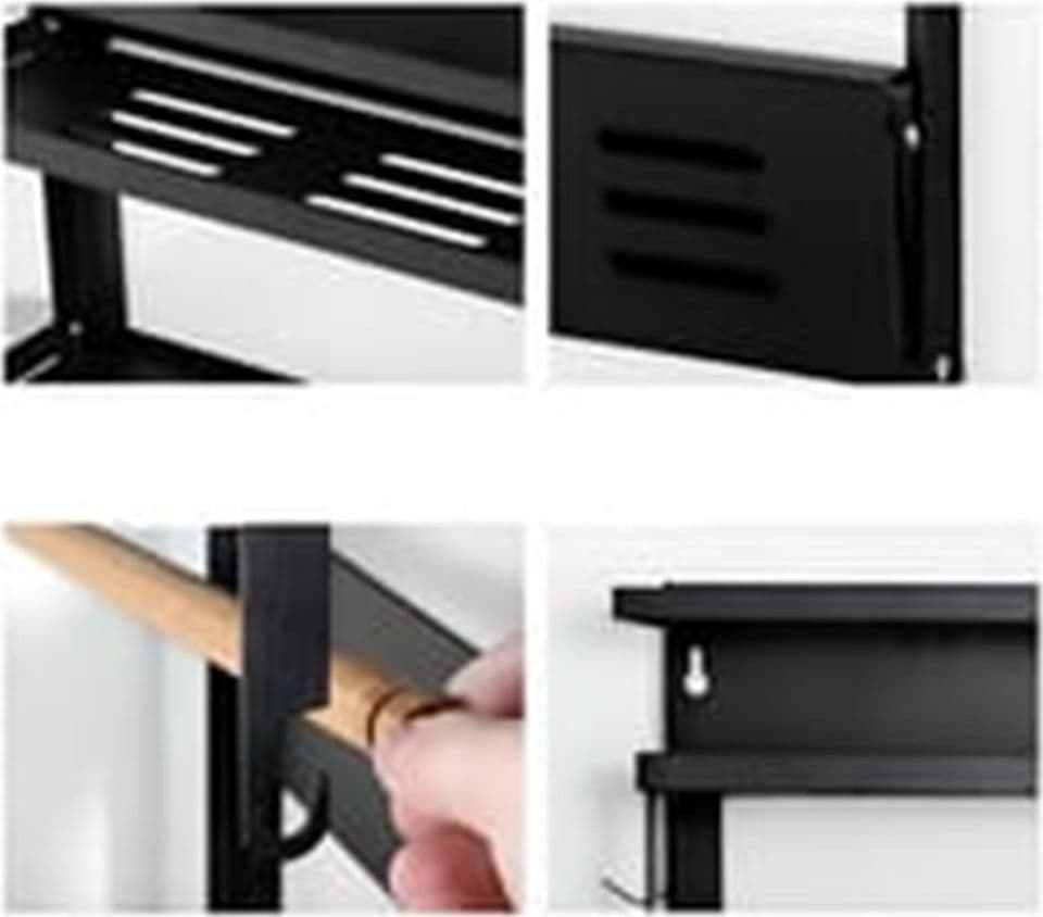 MENSOLE PIEGHEVOLI MAGNETICHE DA CUCINA CON GANCI SUPPORTO PORTAROTOLI IN METALLO LEGNO - 7