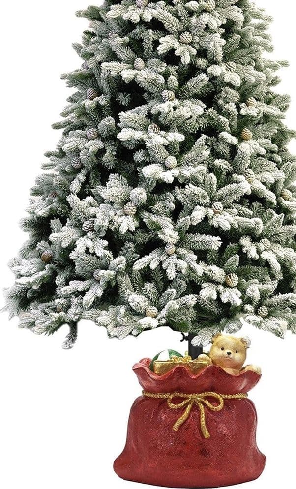 SUPPORTO PIEDE PER ALBERO DI NATALE ROSSO BASE SACCO REGALI CON ORSETTO DECORAZIONE - 2