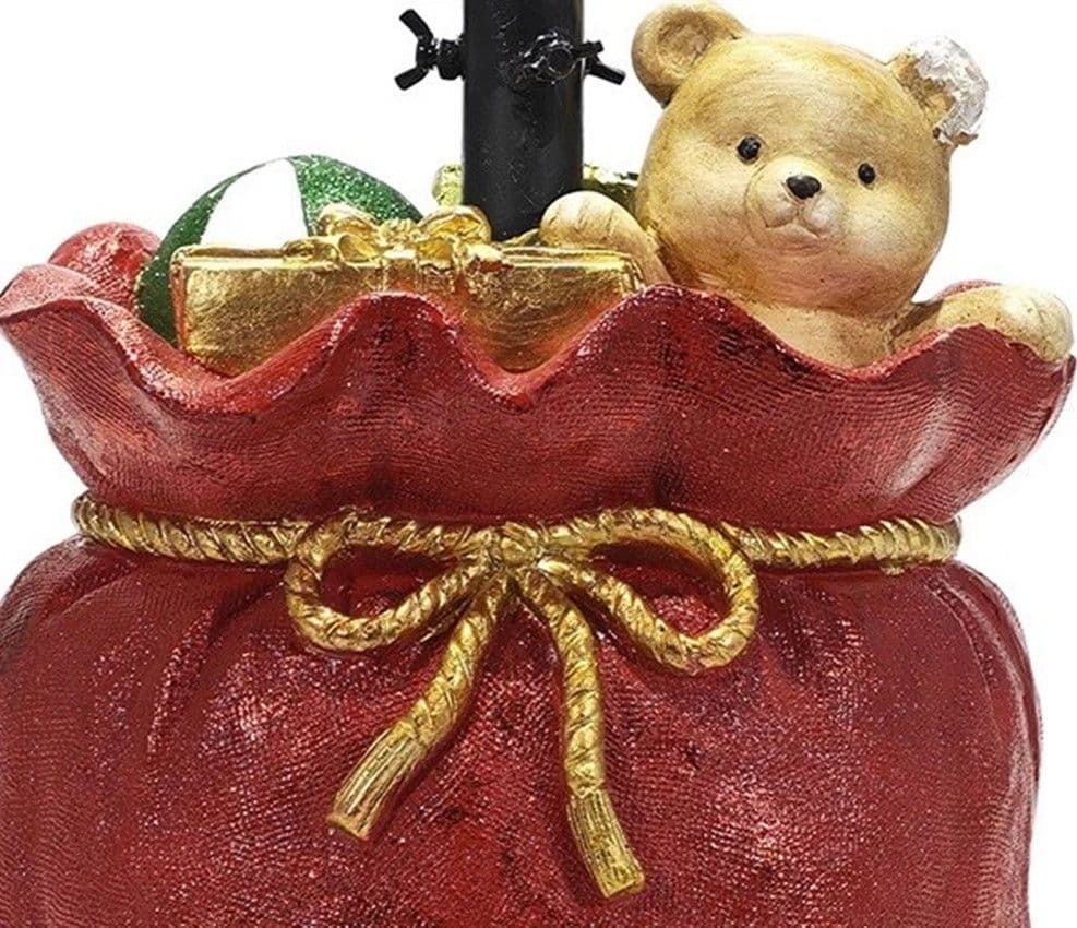 SUPPORTO PIEDE PER ALBERO DI NATALE ROSSO BASE SACCO REGALI CON ORSETTO DECORAZIONE - 4