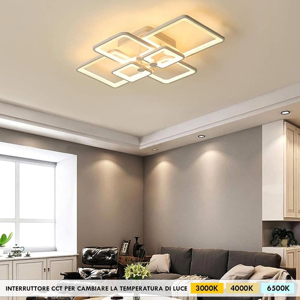 PLAFONIERA LED 70W CCT DA 3000K A 6500K 6 QUADRATI LAMPADA GEOMETRICA SOFFITTO C26-B3C - 5