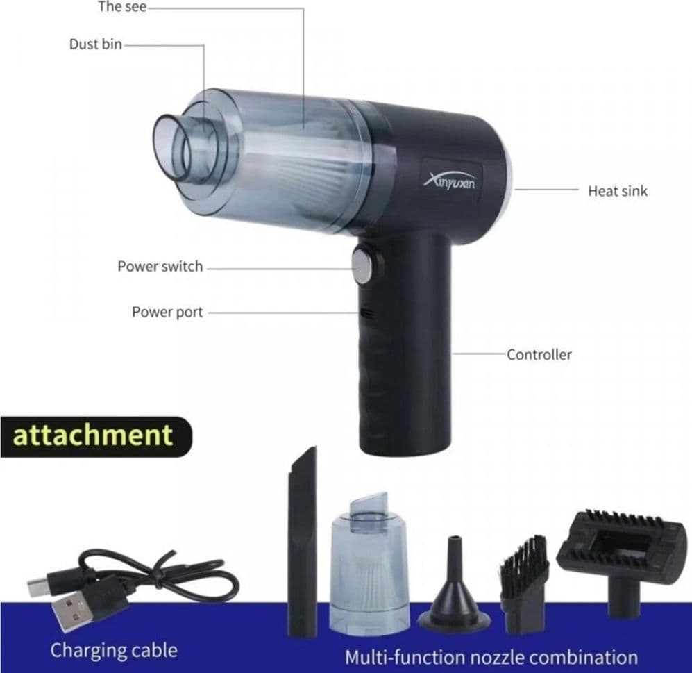 MINI ASPIRAPOLVERE SOFFIATORE PROFESSIONALE PORTATILE 4 IN 1 PER CASA AUTO RICARICA USB - 6