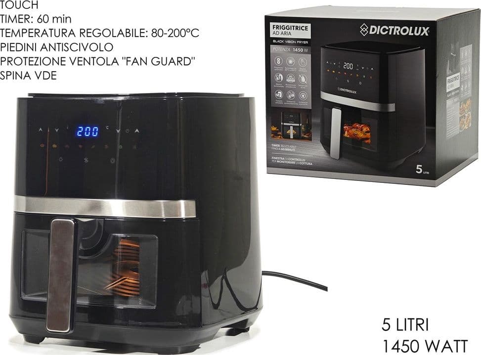 FRIGGITRICE AD ARIA 5 LITRI 1450 WATT DISPLAY LED TOUCH 8 PROGRAMMI COTTURA CON FINESTRA - 3