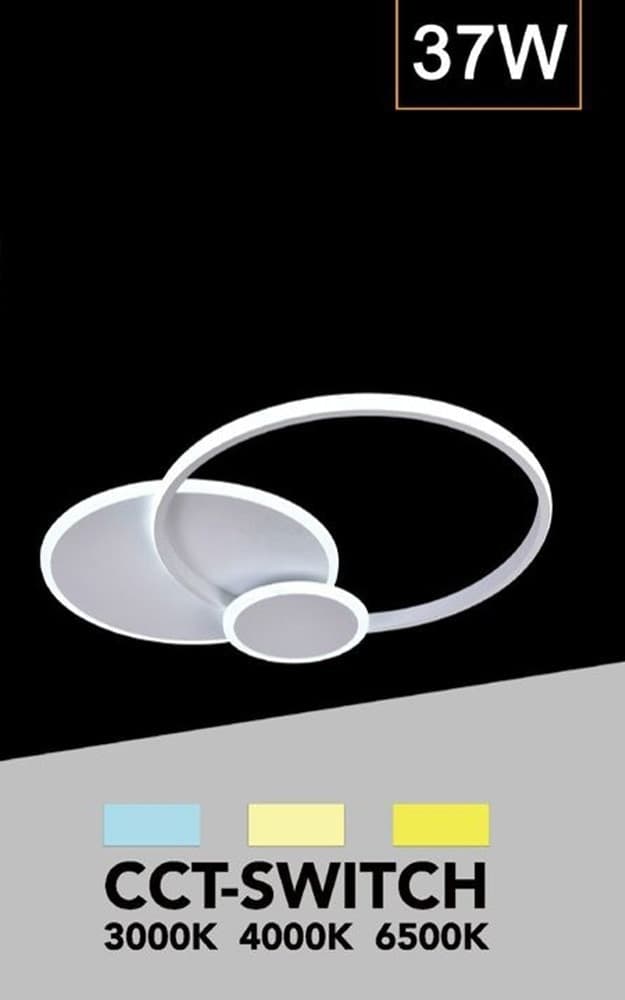 PLAFONIERA TONDA A 3 CERCHI LED A TRIPLA COLORAZIONE DI LUCE 37W ULTRA MODERNO C32-3C - 8