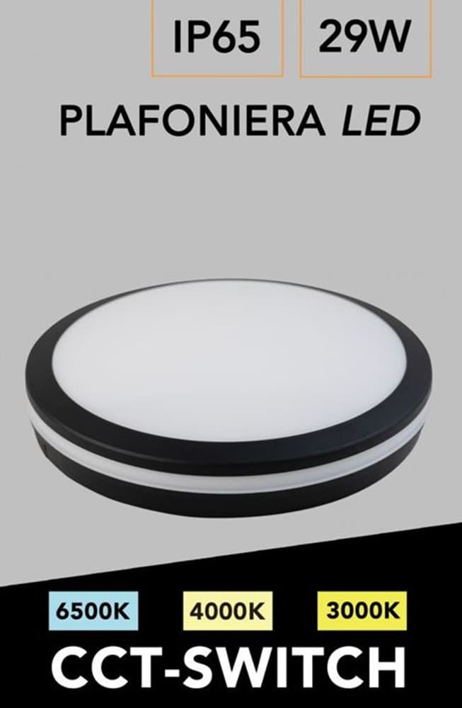 PLAFONIERA LED 29W TECNOLOGIA CCT APPLIQUE INTERNO ESTERNO SOFFITTO PARETE IP65 ESS-02-3C - 25
