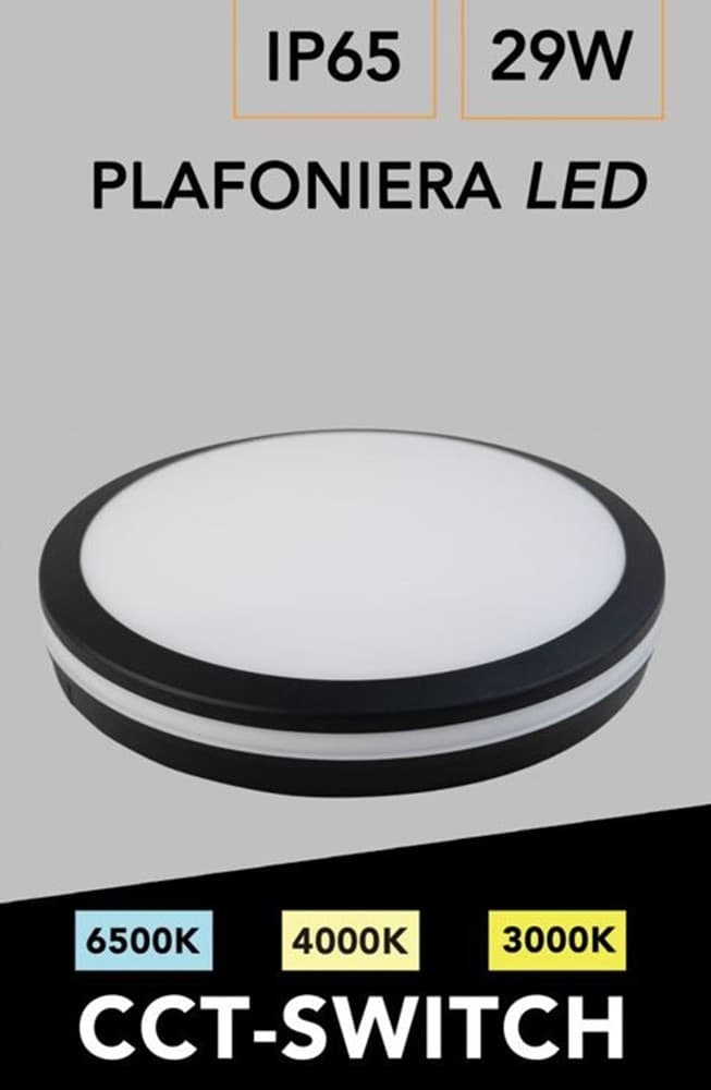 PLAFONIERA LED 29W TECNOLOGIA CCT APPLIQUE INTERNO ESTERNO SOFFITTO PARETE IP65 ESS-02-3C - 14