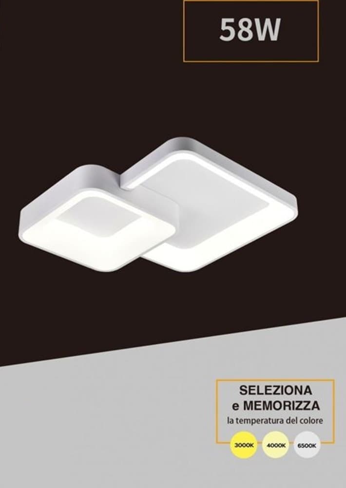 PLAFONIERA SOFFITTO LED 58W 2 QUADRATI LAMPADARIO CCT 3 COLORAZIONI 3000K A 6500K C59-3C - 9