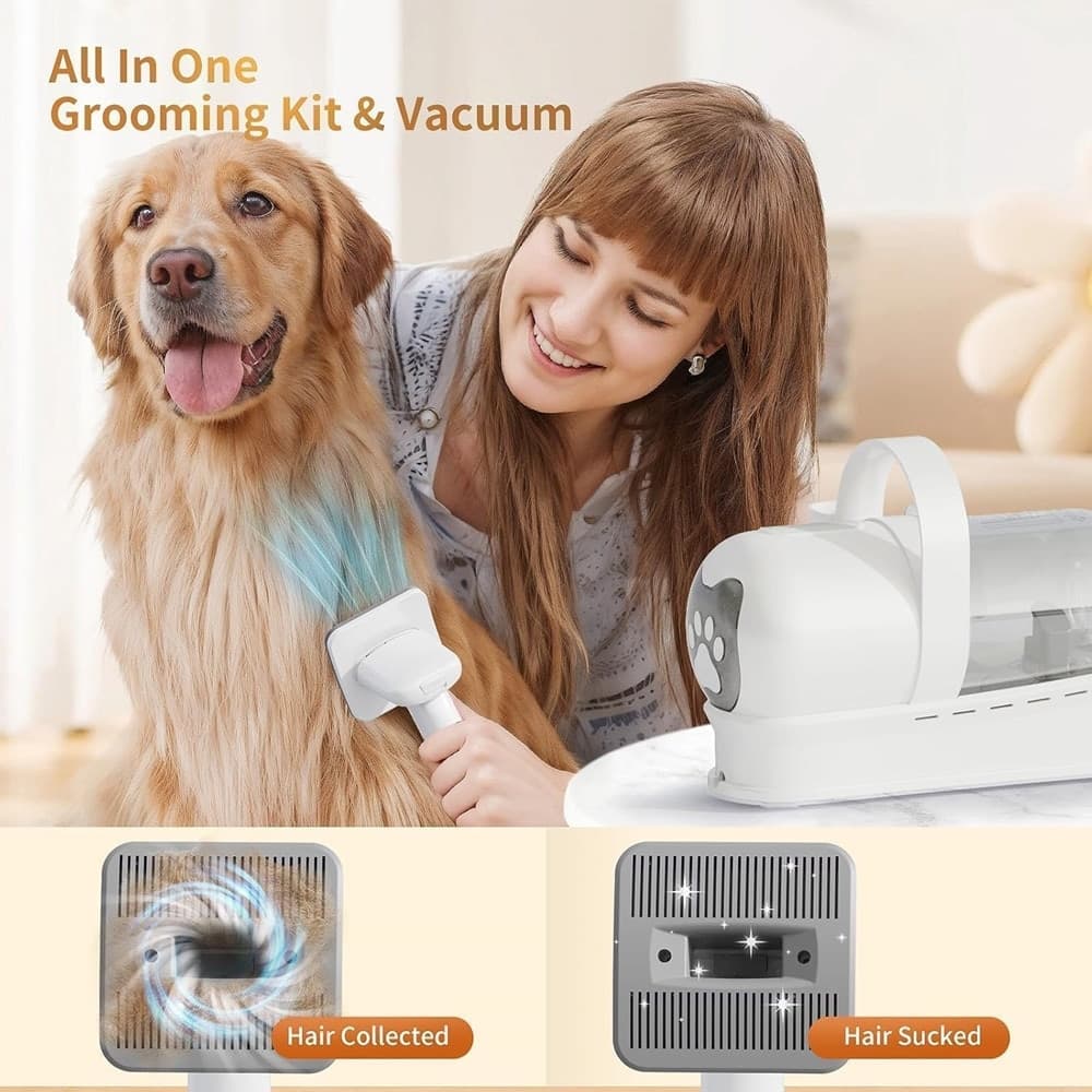 KIT PER TOELETTATURA CANI GATTI CON SPAZZOLA TOSATRICE ACCESSORI PULIZIA ASPIRATRICE PELO - 6