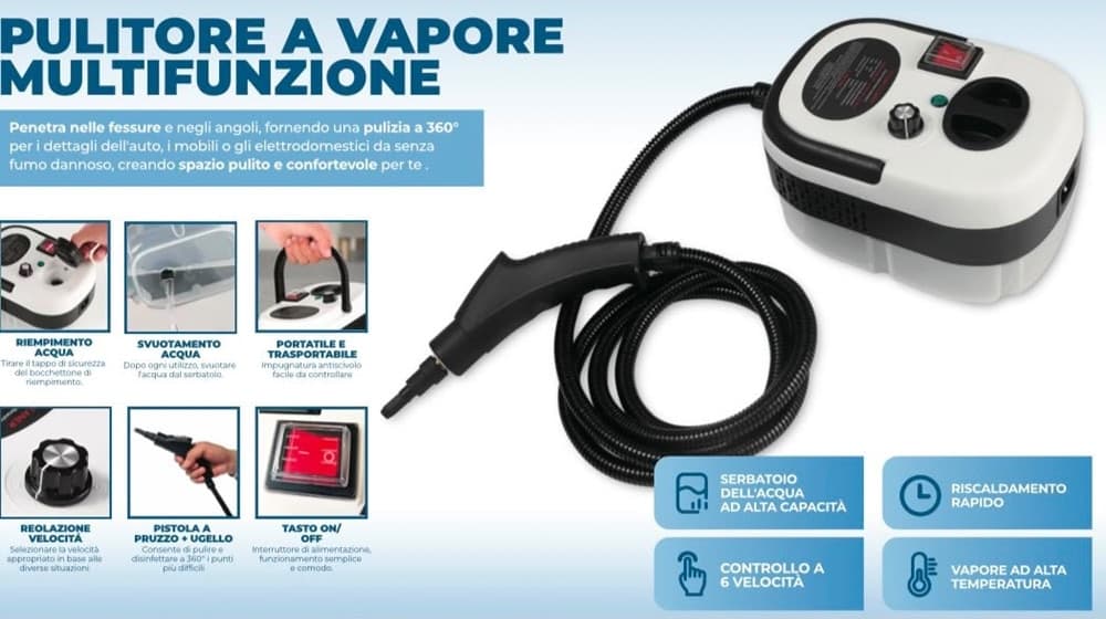 PULITORE A VAPORE MACCHINA PER PULIZIA CASA AD ALTA TEMPERATURA 2500W MULTIFUNZIONALE - 6