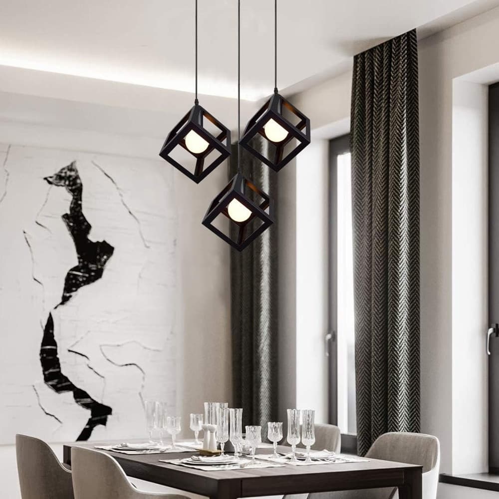 LAMPADARIO DA SOFFITTO A SOSPENSIONE 3 CUBI 3D STILE GEOMETRICO ATTACCO E27 IP20 LP-47 - 15