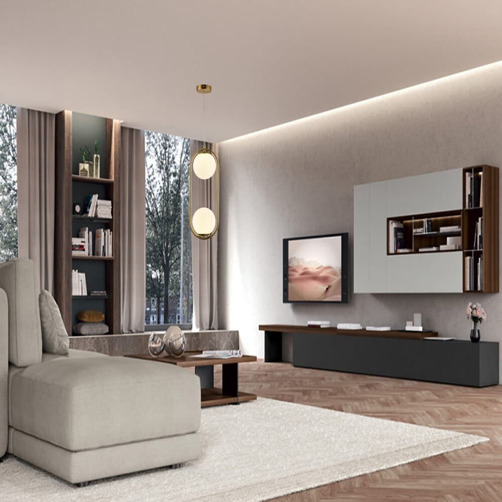 LAMPADARIO SOSPENSIONE OVALE BRONZO CON DUE SFERE IN VETRO METALLO LAMPADA ATTACCO G9 A33 - 4
