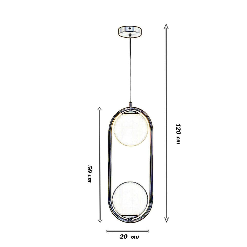 LAMPADARIO SOSPENSIONE OVALE BRONZO CON DUE SFERE IN VETRO METALLO LAMPADA ATTACCO G9 A33 - 5