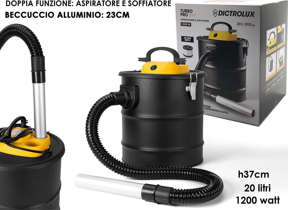 BIDONE ASPIRATUTTO CENERE PROFESSIONALE ASPIRAPOLVERE LIQUIDI SOFFIATORE 2IN1 20LT 1200W - 2