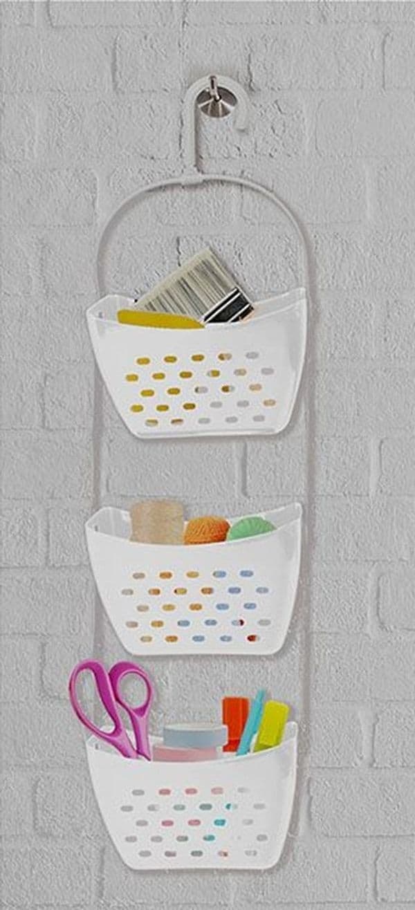 PORTAOGGETTI CON GANCIO 3 CONTENITORI SALVASPAZIO CESTINO BAGNO SOSPESO IN PLASTICA 70 CM - 3