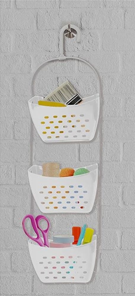 PORTAOGGETTI CON GANCIO 3 CONTENITORI SALVASPAZIO CESTINO BAGNO SOSPESO IN PLASTICA 70 CM - 3