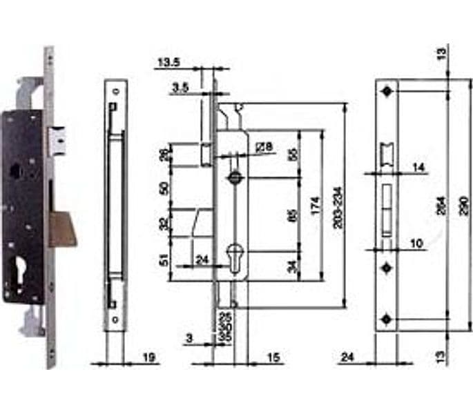Serratura Triplice Infilare per Montanti e Pers. C Quadro e Scr. 783 30 mm - 2