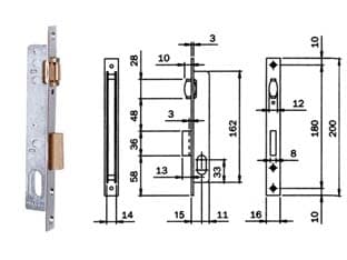 Serratura da Infilare per Montanti Catenaccio e Rullo 752 15 mm (7521510) - 2