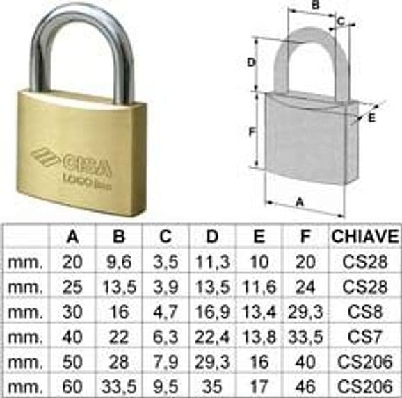Lucchetto Logo Ottone Arco Normale 21010 50 mm Ka (ART.21010500KA) 6 Pezzi - 2