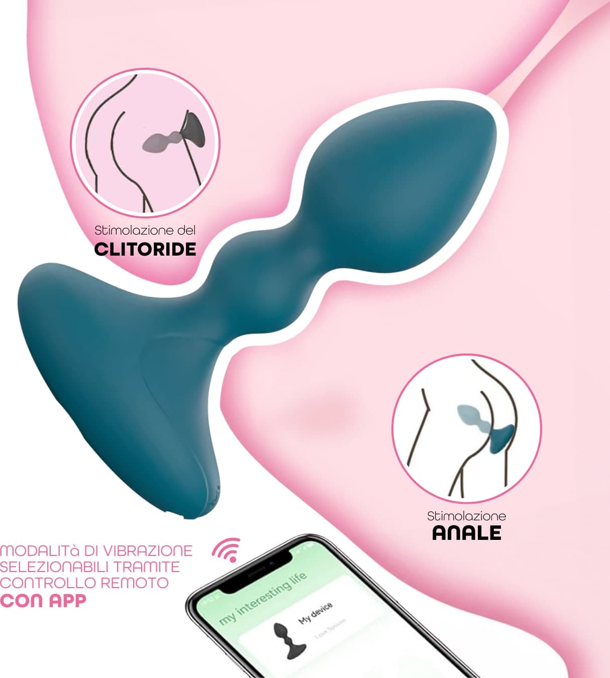 Vibratore Butt Plug Anale Vibrante con App in Silicone Morbido Stimolatore Smart - 11