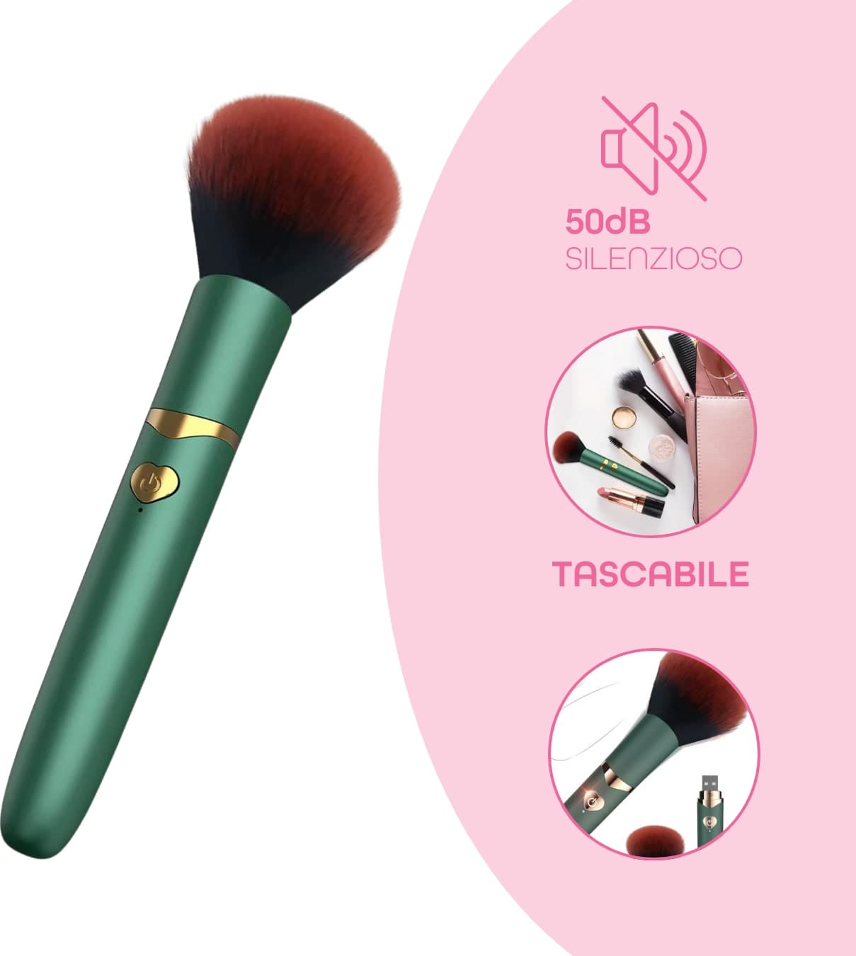 Vibratore a forma di Pennello Trucco con 10 Modalità di Vibrazioni Ricaricabile - 17
