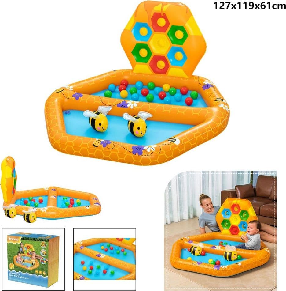 PISCINA GONFIABILE GIOCO ALVEARE PER BAMBINI CON 20 PALLINE 2 API 127X119X61CM 52639 - 13