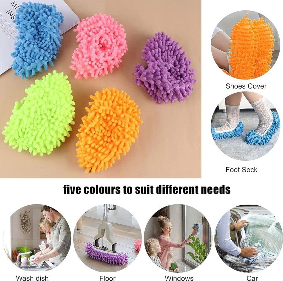 SET 2PZ SCARPE PER MOCIO CALZINI RIUTILIZZABILI IN MICROFIBRA PER PULIZIA CASA PAVIMENTO - 6