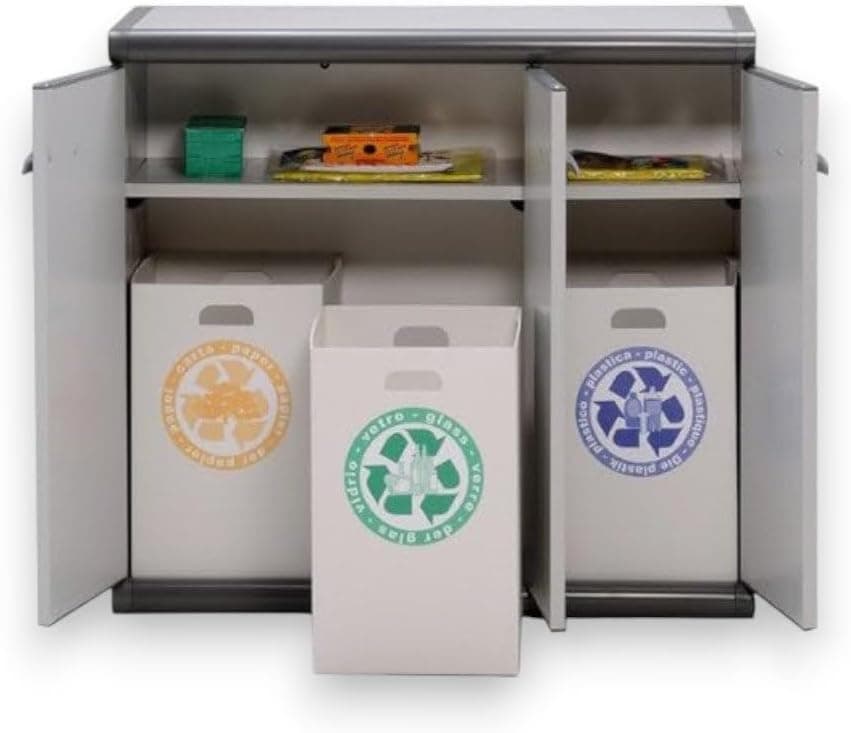 Armadio Basso per Raccolta Differenziata 3 Ante Scik Cm 93,6 x 39 x 86H - 3