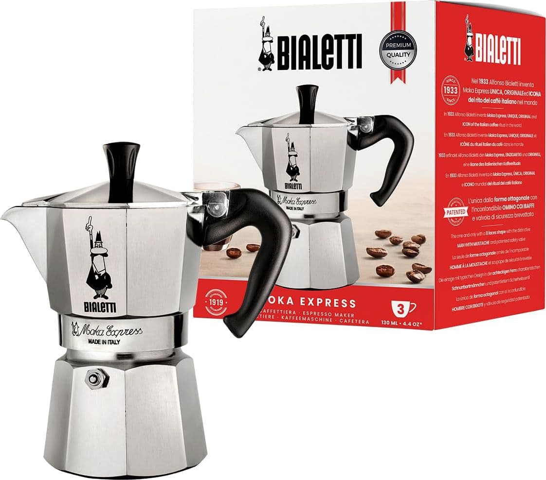 Caffettiera Moka Express Restyling 3 Tazze in Alluminio con Manico - 8