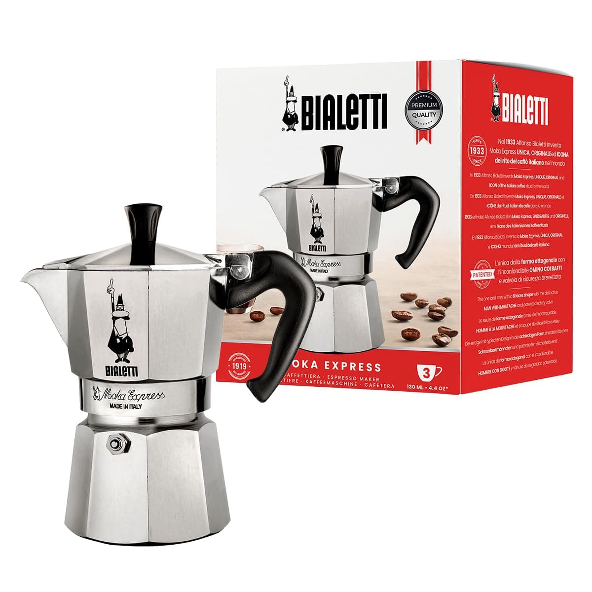 Caffettiera Moka Express Restyling 3 Tazze in Alluminio con Manico - 8