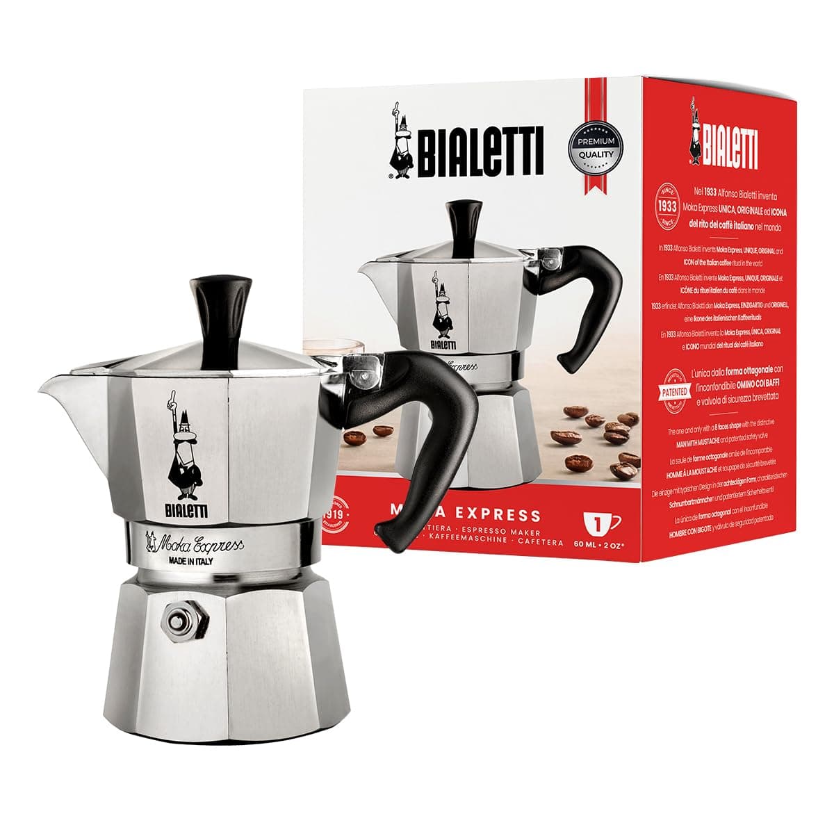 Caffettiera Moka Express Restyling 1 Tazza in Alluminio con Manico - 7