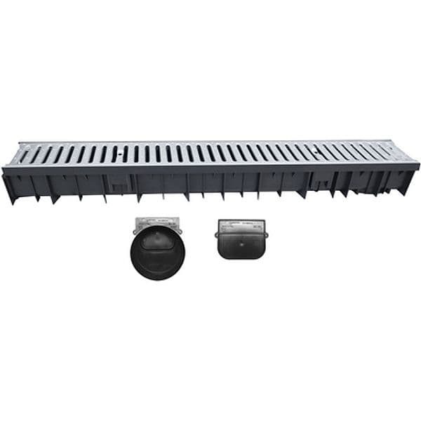 Canale Wavedrain con Griglia Acciaio Zincato + Testata e Scarico Dh 1000 mm - 2