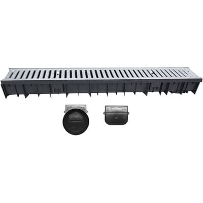 Canale Wavedrain con Griglia Acciaio Zincato + Testata e Scarico Dh 1000 mm - 2