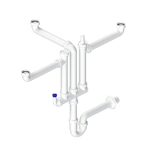 Sifone Scarico a 3 Vie con Doppio Attacco Lavastoviglie Dh 11 x 2 - 3