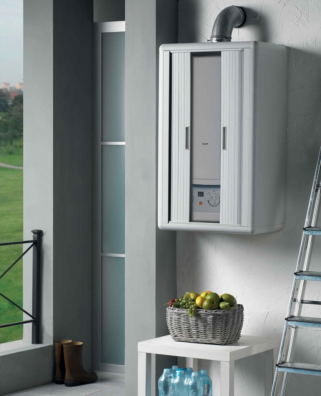 Armadio Copricaldaia con Serranda Himalaya 58,7 x 38,5 x 100H Colore Bianco - 8