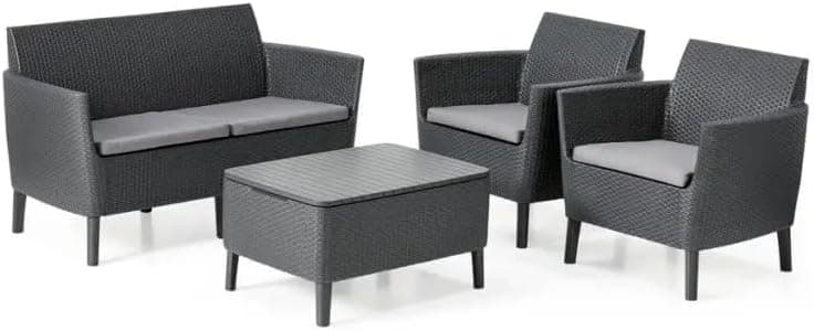 Salottino da Esterno Salemo Lounge Set in Resina Effetto Rattan 4 Pezzi - 11