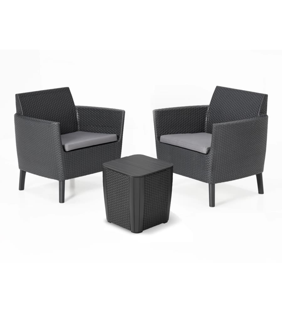 Salottino da Esterno Salemo Balcony Set in Resina Effetto Rattan 3 Pezzi - 10