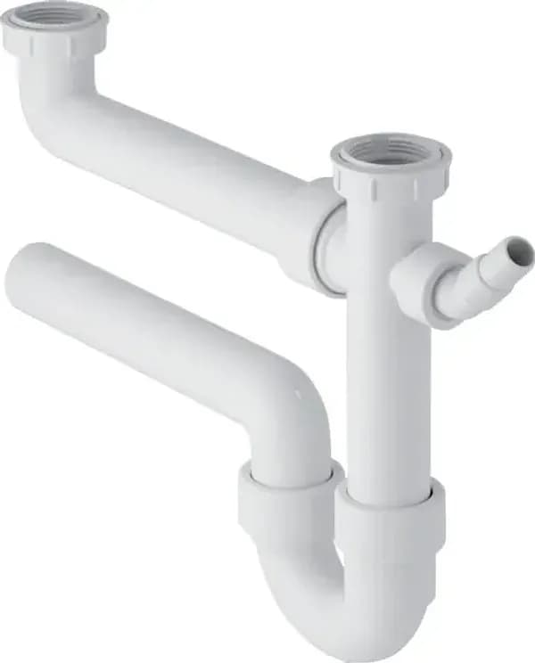 Sifone Bianco Curvo Geberit per Due Lavelli con Portagomma a Gomito Scarico - 4