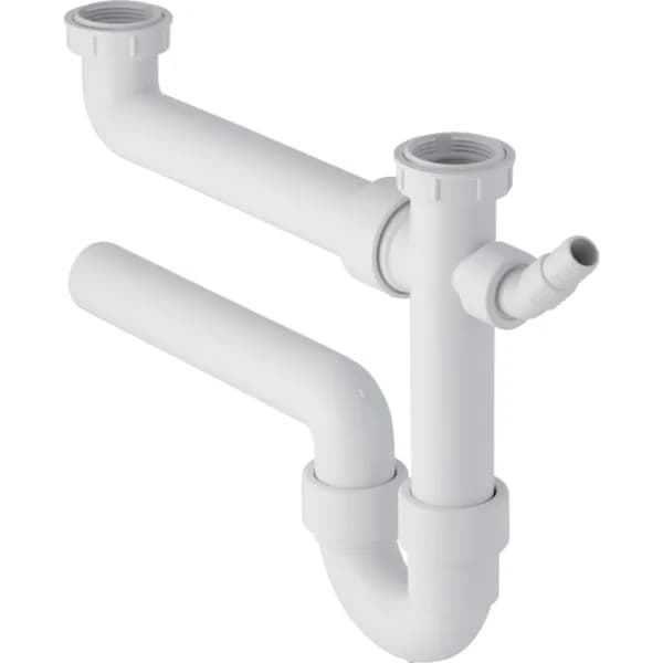 Sifone Bianco Curvo Geberit per Due Lavelli con Portagomma a Gomito Scarico - 4