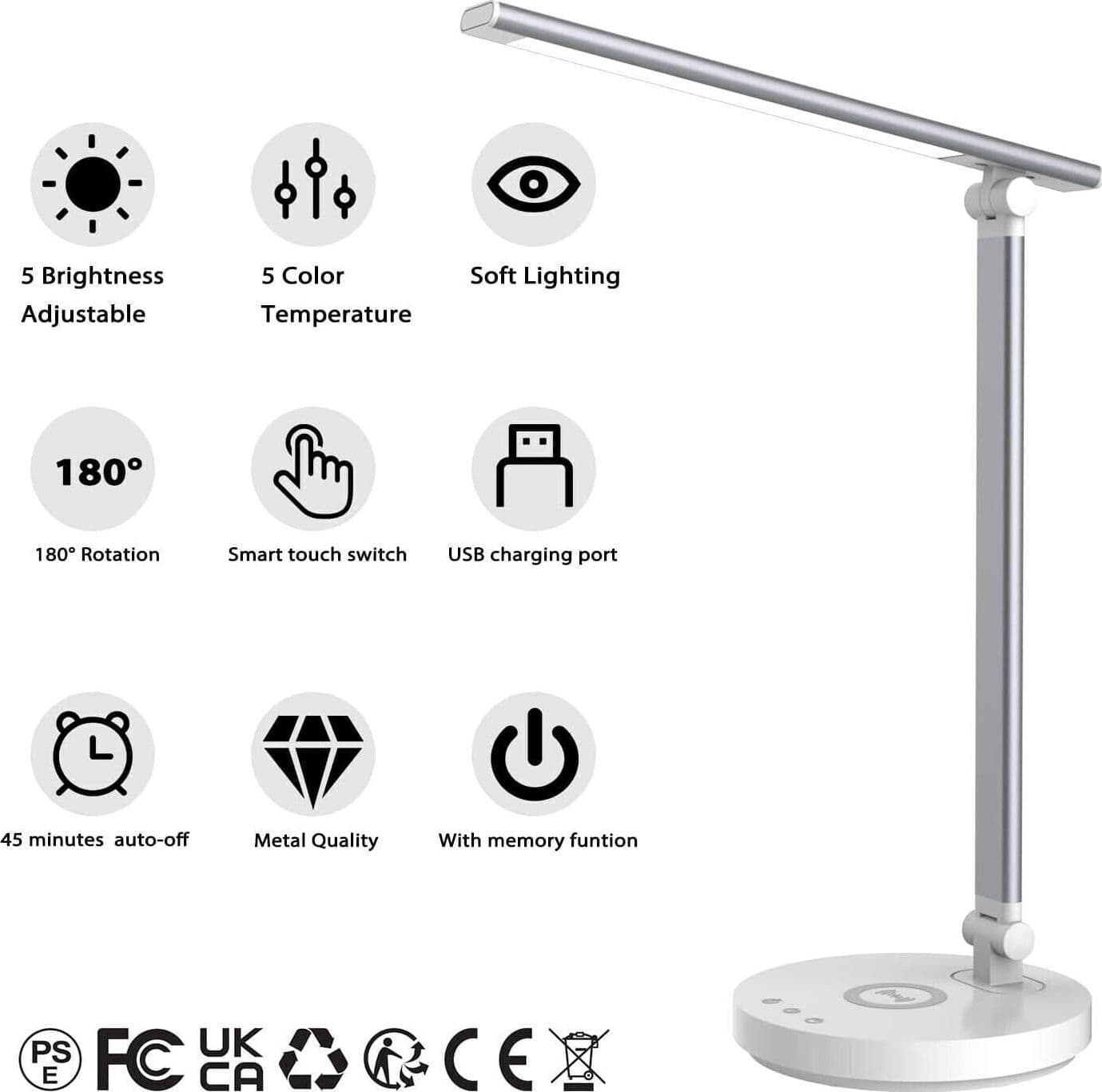 Lampada da scrivania a LED con caricabatterie wireless, touch con 5 modalità - 4