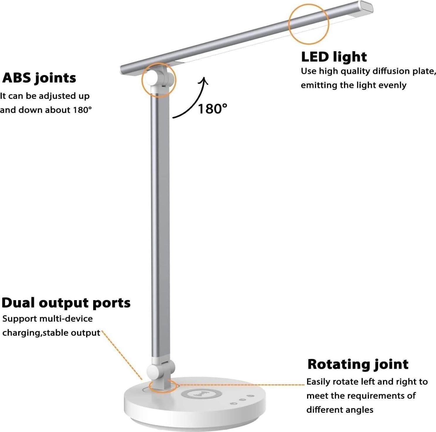 Lampada da scrivania a LED con caricabatterie wireless, touch con 5 modalità - 6