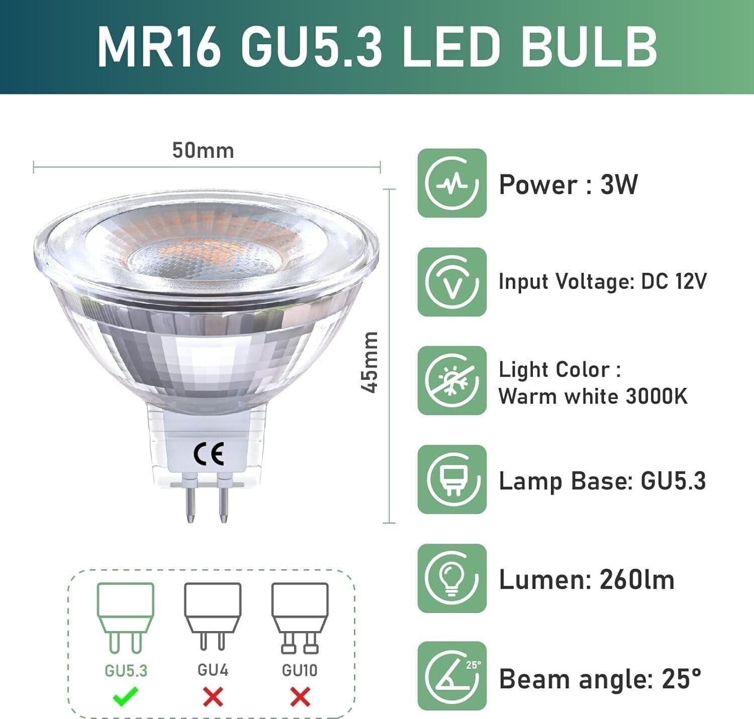 Lampadine LED, 3W 12V GU5.3 Base 20-35W Lampadine Alogene Equivalenti, 3000K in Lampadine a LED CL Store - Battipaglia, commercioVirtuoso.it