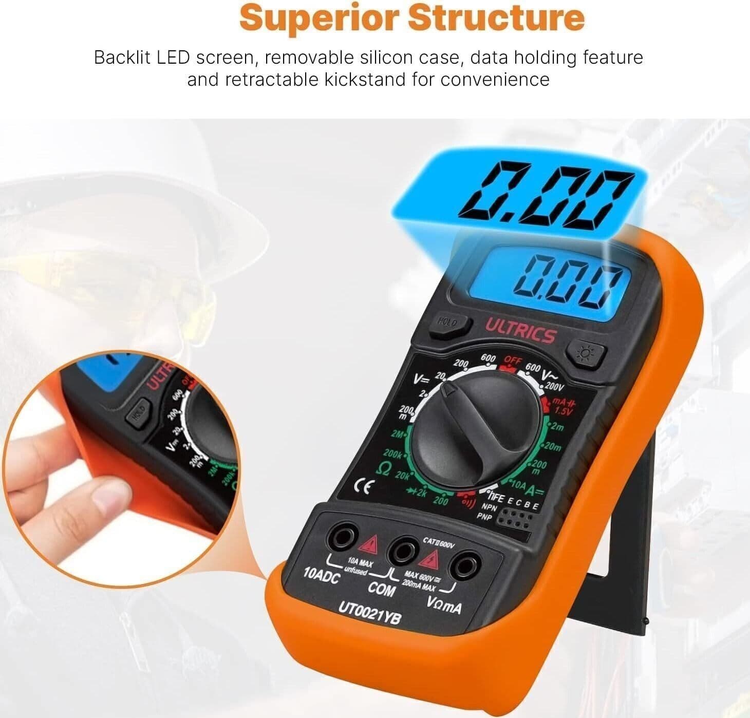 ULTRICS Multimetro Digitale, Voltmetro Amperometro Ohmmetro Circuit Checker - 5