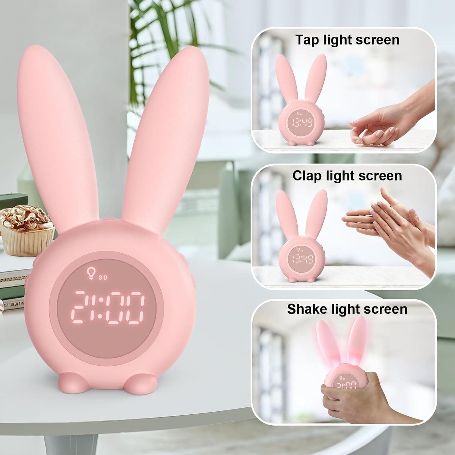 Sveglia Bambini Coniglio da Comodino con Luce Notturna Funzione Snooze Timer - 3