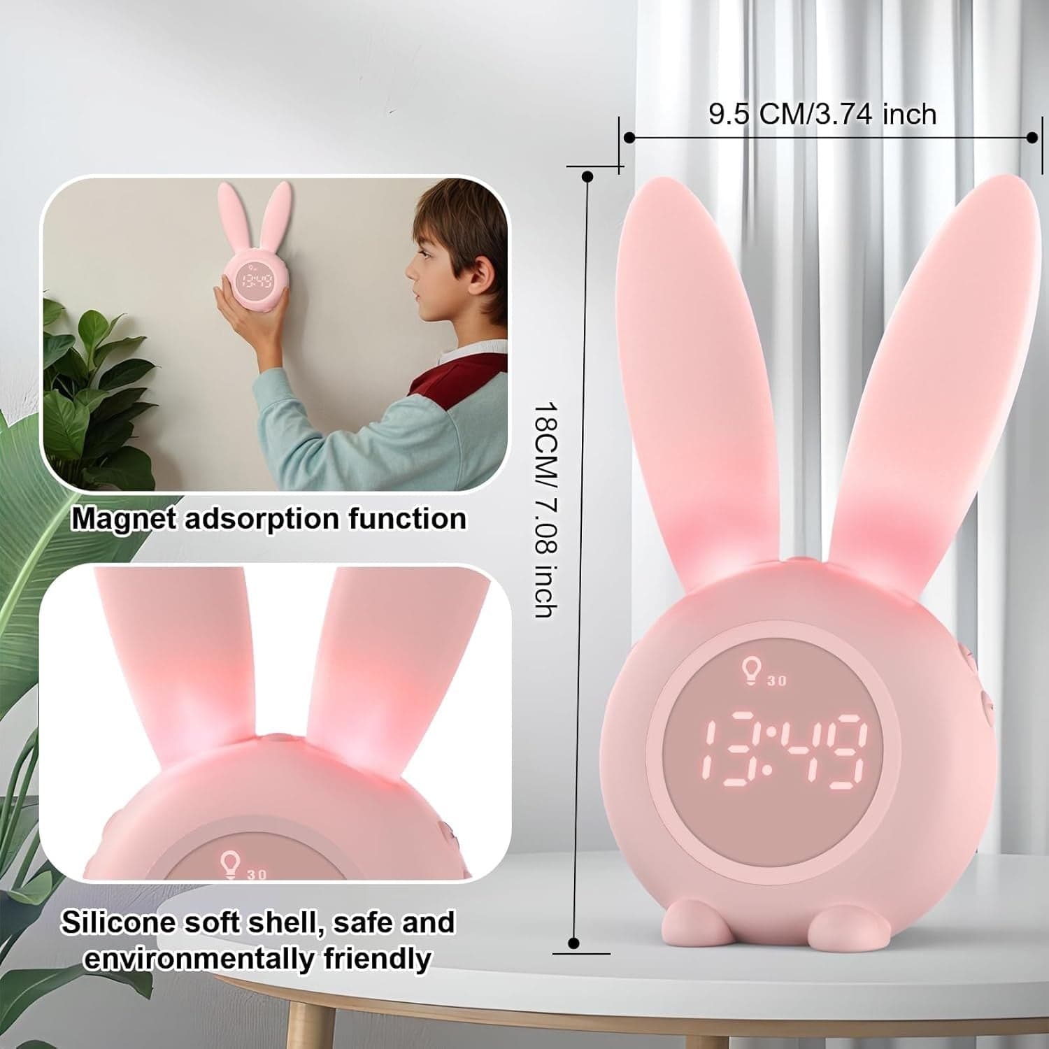 Sveglia Bambini Coniglio da Comodino con Luce Notturna Funzione Snooze Timer - 6
