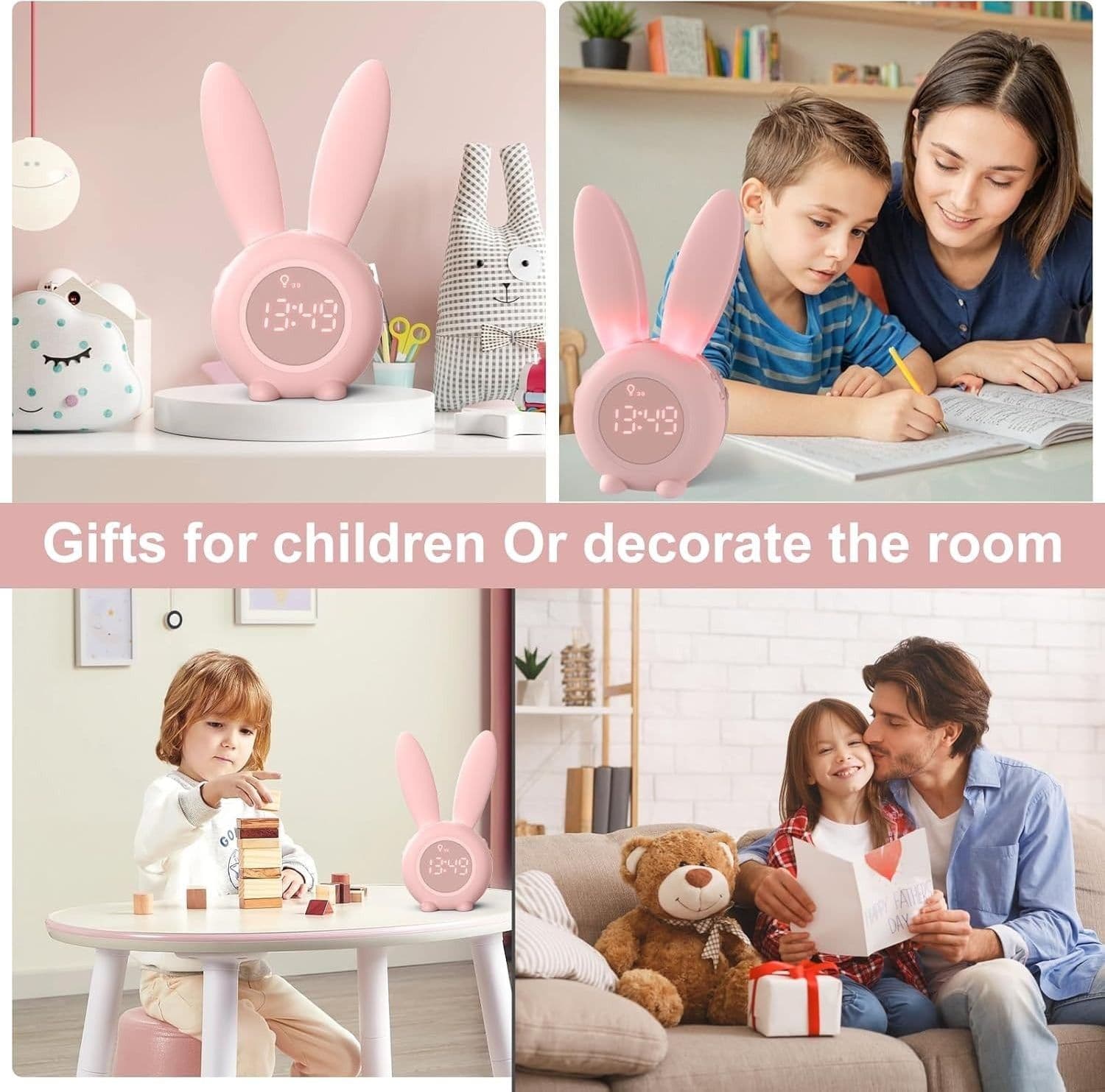 Sveglia Bambini Coniglio da Comodino con Luce Notturna Funzione Snooze Timer - 7