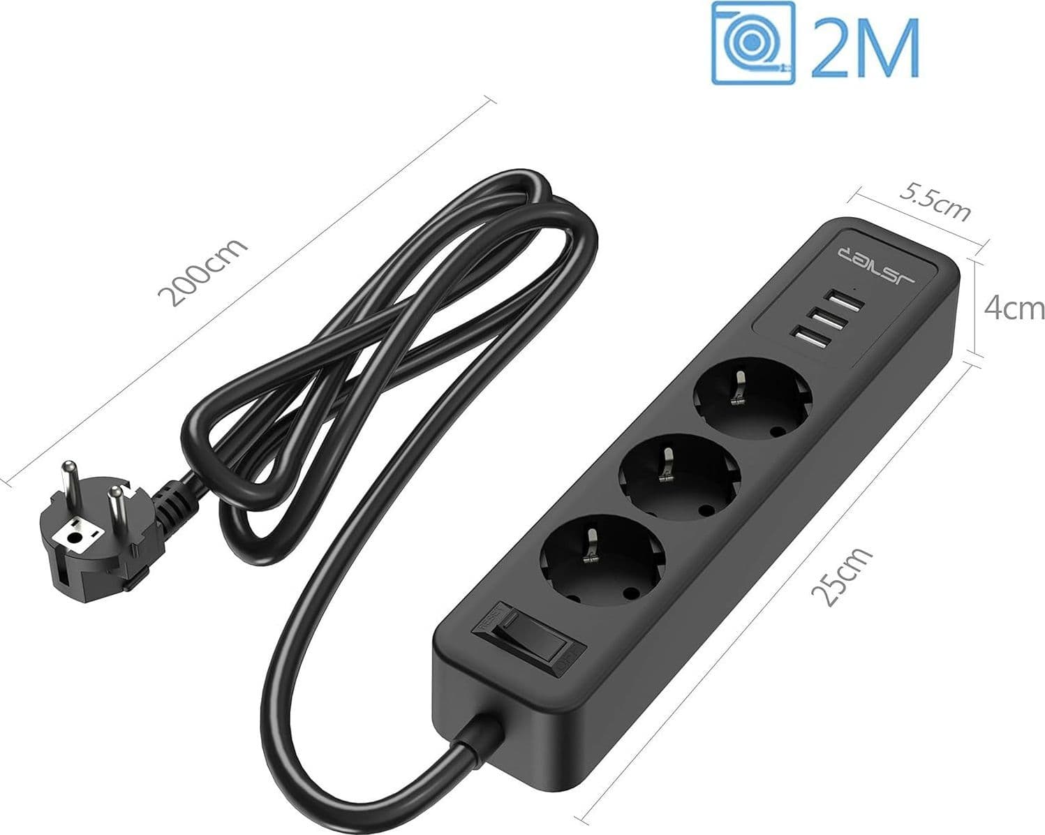 Ciabatta multipresa USB JSVER 3 prese con 3 prese USB, 3 prese (due spine) - 4