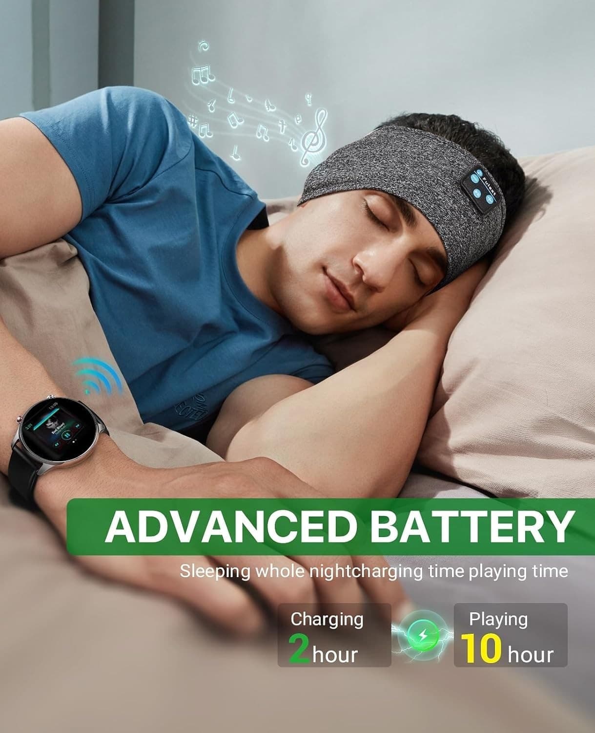 Cuffie Bluetooth auricolari dormienti Cuffie per dormire Bluetooth, morbide elas - 6