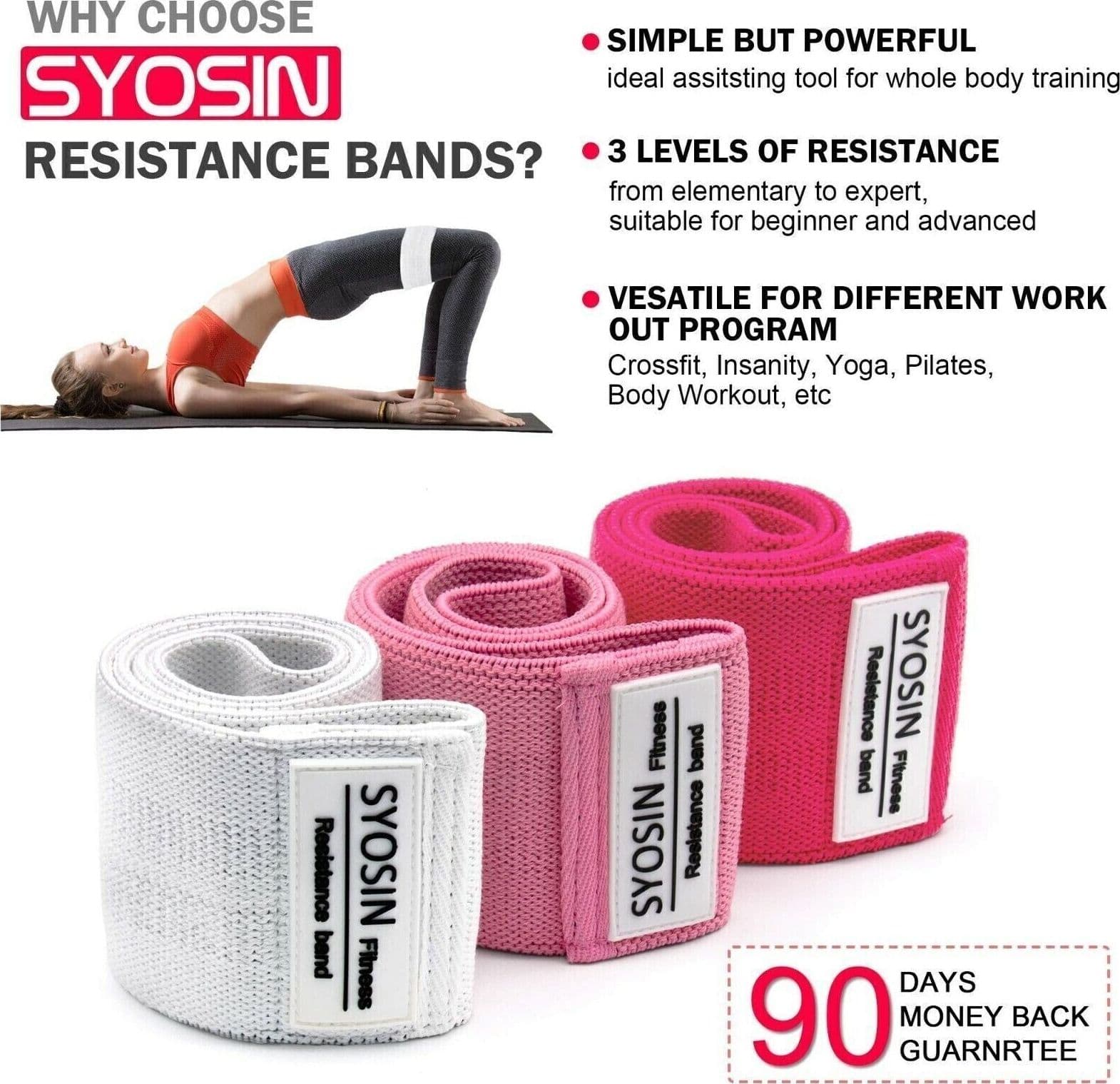 Bande di resistenza tre fasce per esercizi antiscivolo fianchi glutei 3 livelli - 3